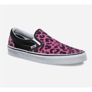 VANS Classic Slip On Shoes Pink Black Leopard Cheetah Size 9 M 10.5 W - BNWOT